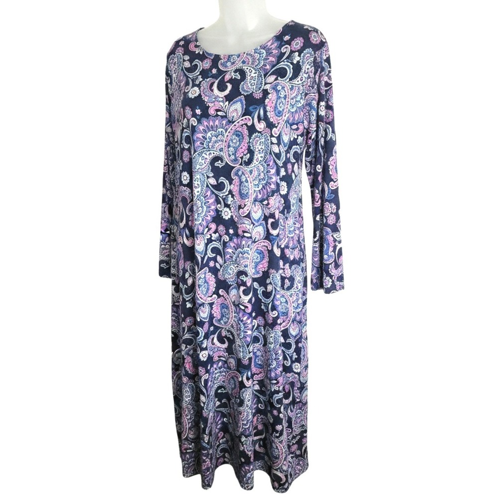 Belle by Kim Gravel Blue Multicolor Paisley V-Neck 3/4 Sleeve Maxi Dress Sz L